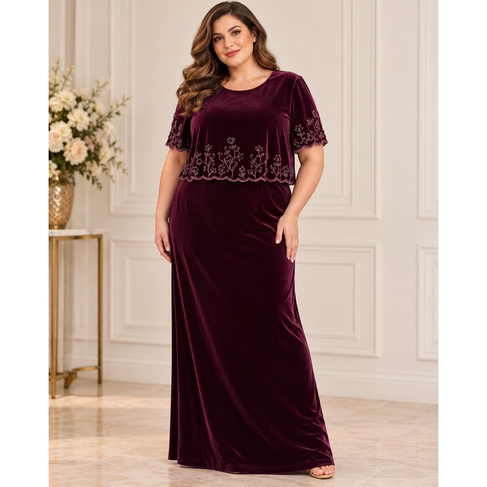 Sag Harbor Dress Petite 16P Plum Velvet Beaded Maxi Gown Whimsigoth Goth Glam